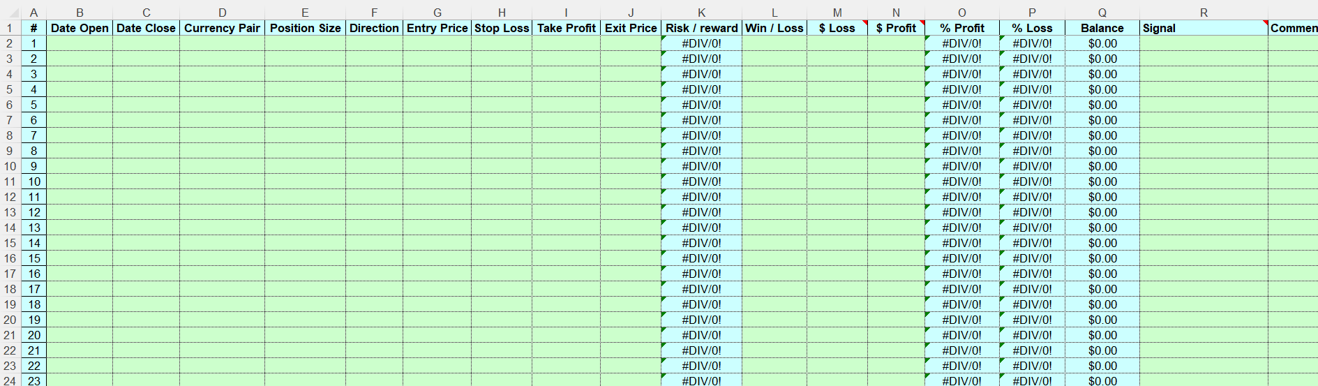 Trading Journal Excel