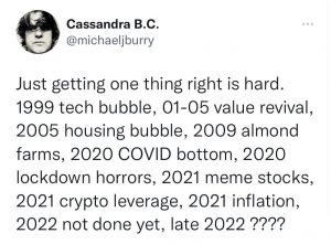 Michael Burry Prediction Tweet 2022